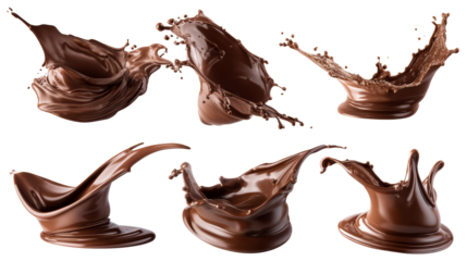 Dynamic Chocolate Splashes and Waves Captured in Motion, cut out transparent