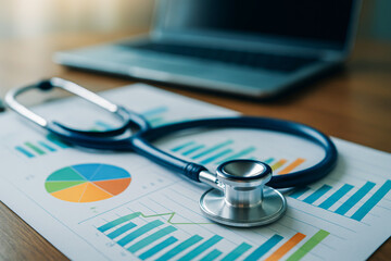 Insurance coverage policy strategy shown with stethoscope and chart on desk in office setting