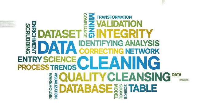 Data Cleaning animated word cloud-text design animation tag kinetic typography seamless loop.