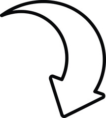 Curved downward arrow isolated on white background, indicating direction, descent, and a curved path, symbolizing navigation and downward movement