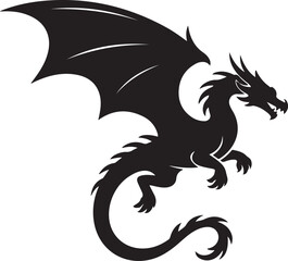 Naklejka premium Majestic black dragon silhouette soaring powerfully through the sky