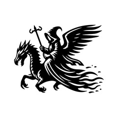 Winged Grim Reaper Riding a Dragon in Flight.