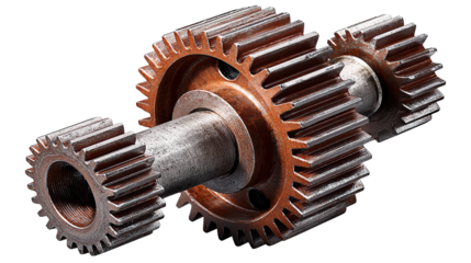 Industrial Gears in Action: Close-up of intricate metallic gears, artfully interlocked and poised for motion, demonstrating engineering precision and industrial prowess.