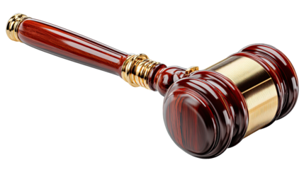 The Judge's Gavel: A striking close-up showcases the elegance and precision of a wooden gavel, a symbol of justice and authority, essential for maintaining order in the courtroom.