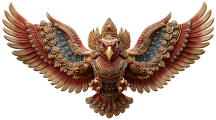 Exquisite Carved Bird Sculpture: A detailed, hand-carved sculpture of a mythical bird showcases intricate artistry, capturing the spirit of cultural heritage and craftsmanship.