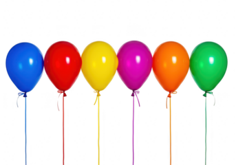 Six colorful balloons isolated on transparent background