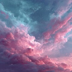 Pink and blue clouds, starry sky