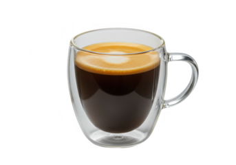 Espresso coffee in a double wall glass cup isolated on transparent background