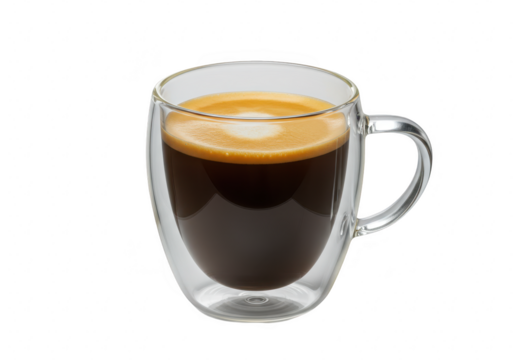 Espresso coffee in a double wall glass cup isolated on transparent background
