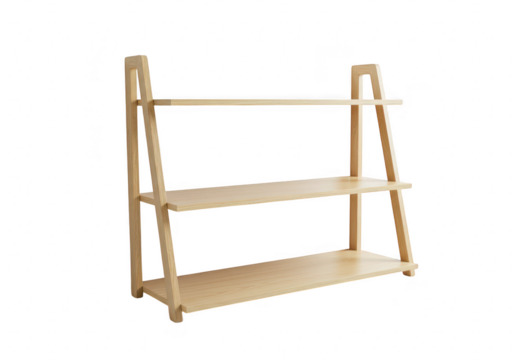 Modern wooden shelving unit, isolated on transparent background