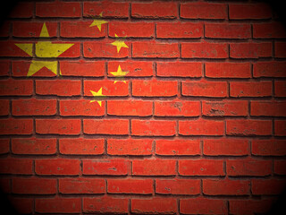 Old brick wall China flag