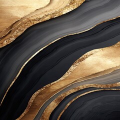 Abstract marbled design with gold accents.  Dark grey and black flowing lines
