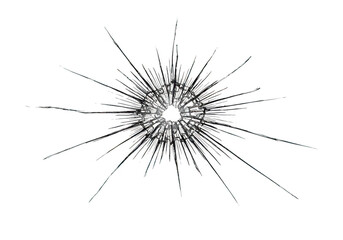 Cracked glass with radiating lines isolated on transparent background