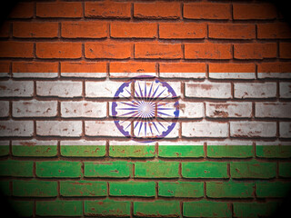 Old brick wall India flag
