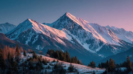 Snowy mountain peaks at dawn (3)