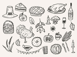 Hand drawn whimsical thanksgiving day collection