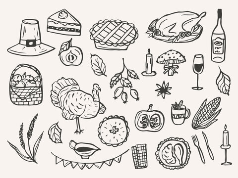 Hand drawn whimsical thanksgiving day collection