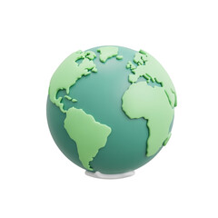 Naklejka premium A stylized globe with continents in light green against a teal ocean, on transparent background.