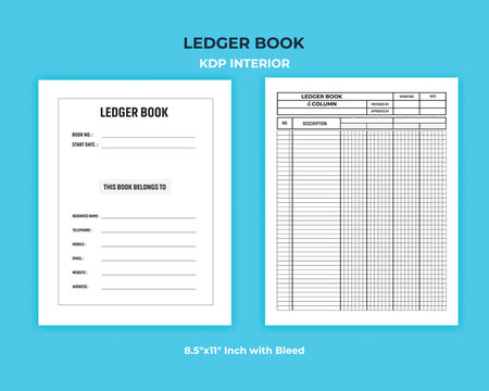 Four Column Ledger Book KDP Interior –  Financial Record Keeping Template