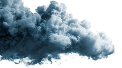 Volumetric Blue Ink Swirls and Wisps Against White Background, cut out transparent