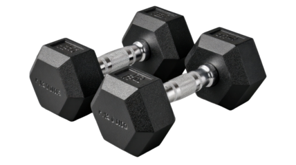 Studio shot featuring a pair of sleek 12 lb dumbbells against a transparent background