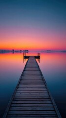 Obraz premium Sunrise over tranquil lake pier