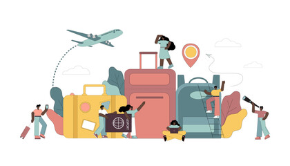 Travel, concept of vacation planning, trip, business trip. Tourism, tour, suitcase, bag, backpack. Vector illustration.eps