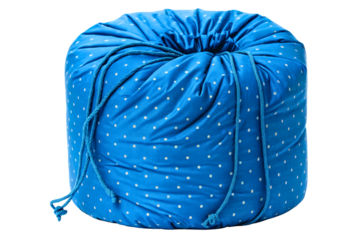 Large blue polka dot drawstring bag isolated with transparent background