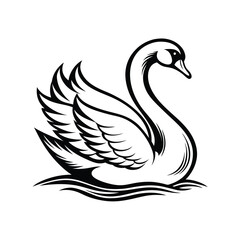 Fototapeta premium Elegant line art illustration of a graceful swan gliding serenely on calm water