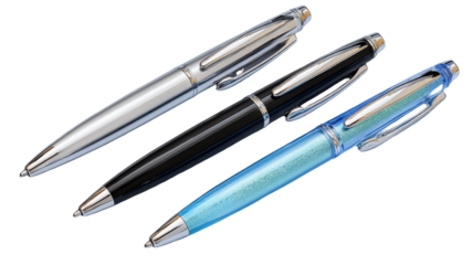 Elegant pens set on transparent background offering variety and style for writing tasks