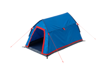 compact blue camping tent with red accents set against black background for outdoor adventures