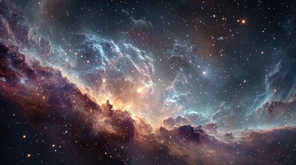 Fototapeta premium Beautiful cosmic space wallpaper featuring detailed star clusters and luminous nebulae, showcasing the vastness of the universe in a vibrant and colorful digital design.