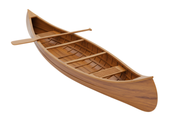 crafted wooden canoe with oars showcasing traditional boat design on a black background