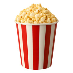 Red and white striped bucket filled with popcorn isolated on transparent background