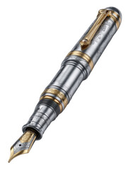 Close-up of an elegant silver and gold fountain pen isolated on transparent background