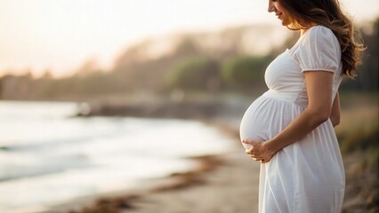 Side view of pregnant belly — capturing maternal connection and life within
