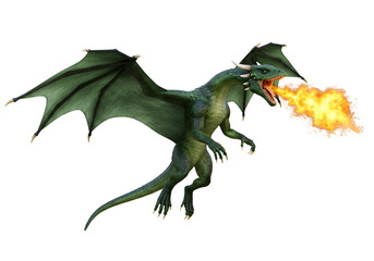 Fototapeta premium Creative digital illustration of a fierce dragon breathing fire with detailed scales and wings