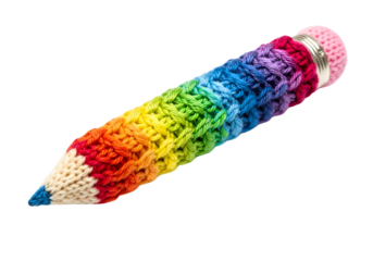 Creative Pencil Cover with Colorful Knitted Design in Rainbow Pattern for Artistic Enthusiasts