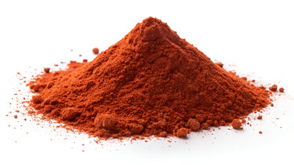 Pile of red paprika powder isolated on white background, top view