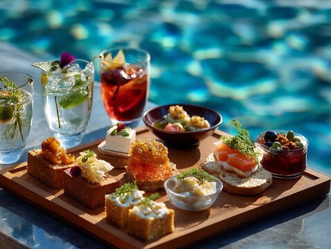 lunch about to be served aboard a yacht outside barbeque party luxurt sailboat cruise ship vacation food breakfast on suite balcony table in room service seafood platter mediterranean restaurant - Powered by Adobe