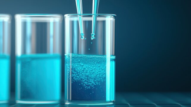 Compound Isolation Service Concept. Laboratory Experiment with Test Tubes and Blue Liquid in Glass Beaker on Laboratory Table