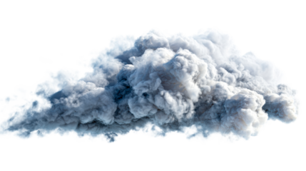 Dense billowing storm cloud formations with dark smoky textures against a pure white background, cut out transparent