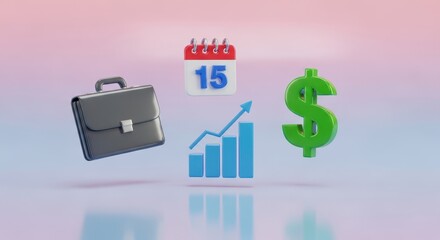 Business finance concept with briefcase, graph, and dollar sign