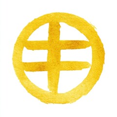 Gold Cross Symbol in Circle Abstract Painting