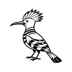 Elegant line art illustration of a hoopoe bird with its distinctive crest fully open and displayed on a clean white background
