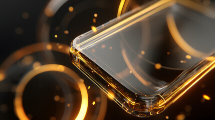 Tech-Infused Brilliance: Abstract digital design with futuristic edge, glass panels gleam amid radiant circuits. Capturing modern technology and digital innovations. 