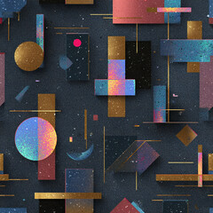 Bauhaus shape pattern with terrazzo fill and holographic outlines