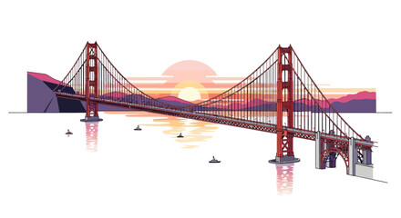 Stylized vector illustration of the iconic red Golden Gate Bridge with its massive towers and suspension cables.