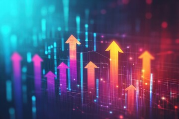 Upward Arrows in a Digital Landscape, Representing Growth and Positive Financial Performance