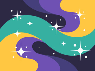 Abstract Galaxy Illustration with Wavy Bands and Stars Perfect for Backgrounds or Web Design Projects with Warm and Cool Colors